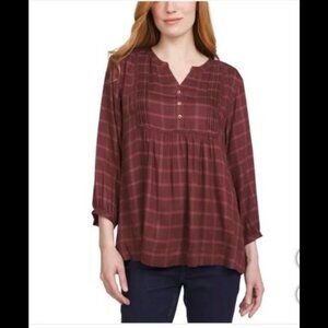 Wrangler Women's Plaid flannel babydoll long sleeve L Maroon Brown